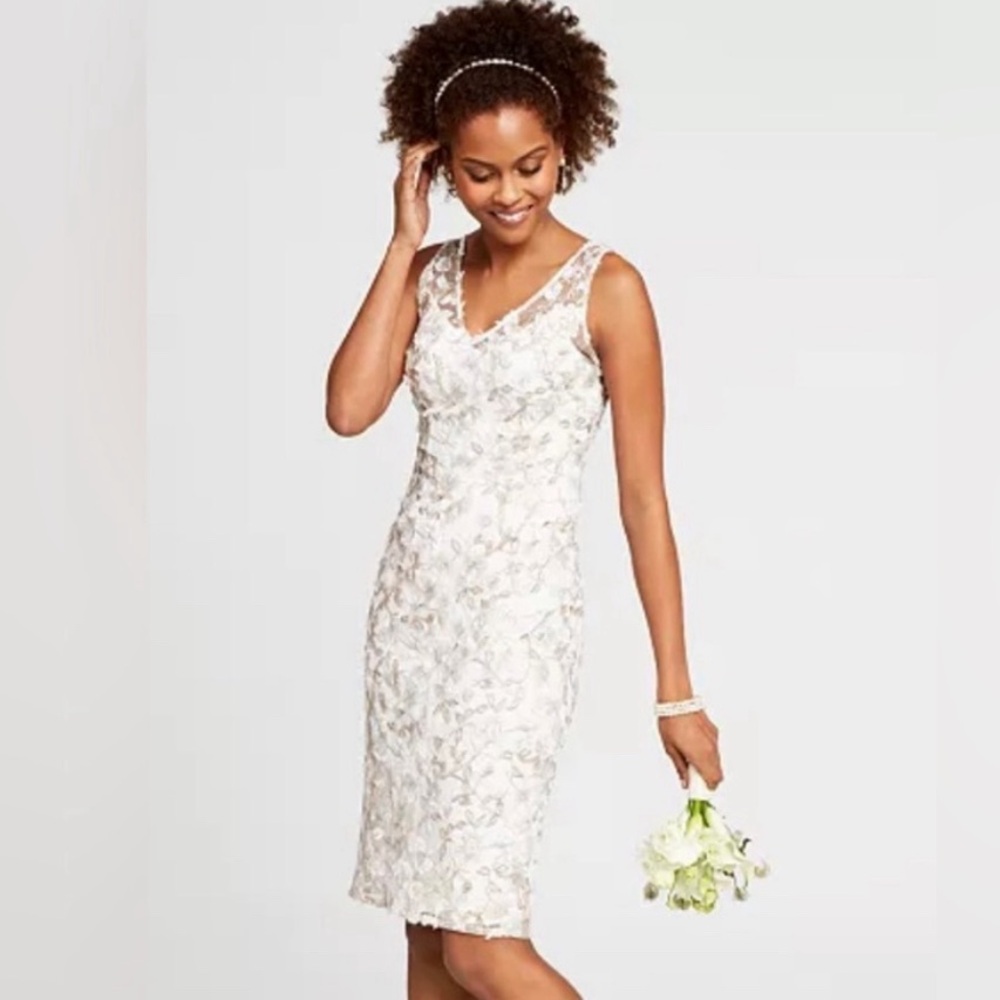 🥳Host Pick🏅👗LACE RIBBON KNIT SHEATH DRESS Sleeveless & Lined, in Cream, Sz 8